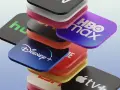 Stos ikon popularnych platform streamingowych: Disney+, HBO Max, Hulu, Apple TV+ i inne.