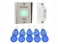 Domofon Cyfral RFID, zasilacz i niebieskie breloki.