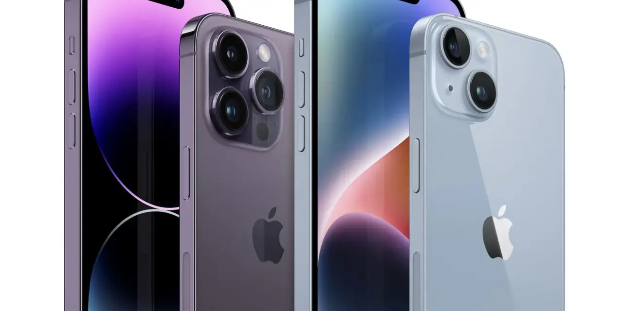 Nowe iPhone 14 Pro w kolorach fioletowym i niebieskim. Idealne do wymiany baterii iPhone 14 Pro.