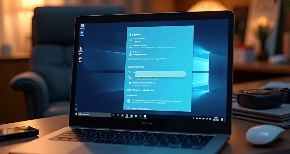 Laptop z otwartym menu Bluetooth w systemie Windows 10.