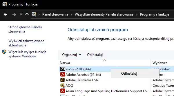 usuwanie programów windows 11 ustawienia