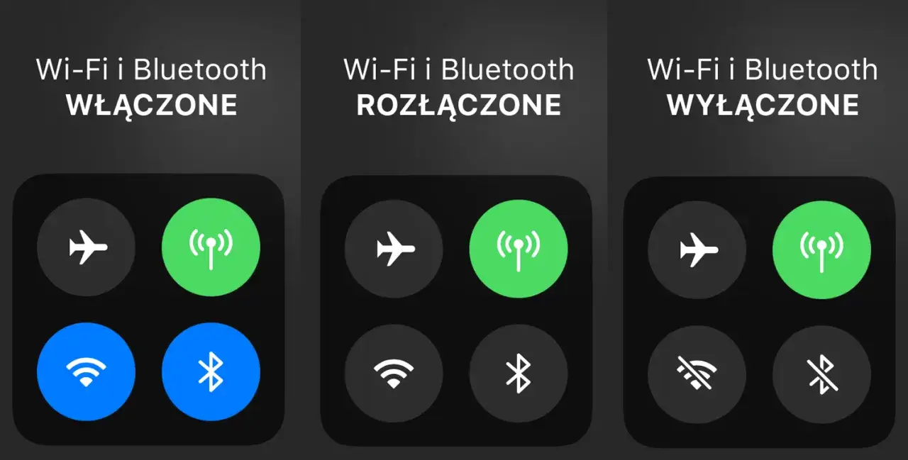 iPhone Bluetooth włączony, ikona bluetooth, połączenia bezprzewodowe