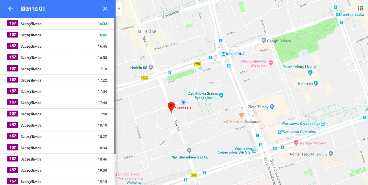 Mapa pojazd&oacute;w komunikacji miejskiej na żywo w aplikacji