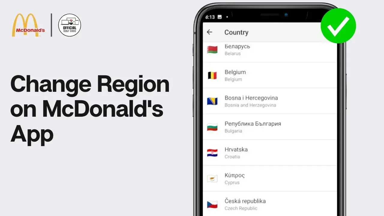 McDonald's app settings change region