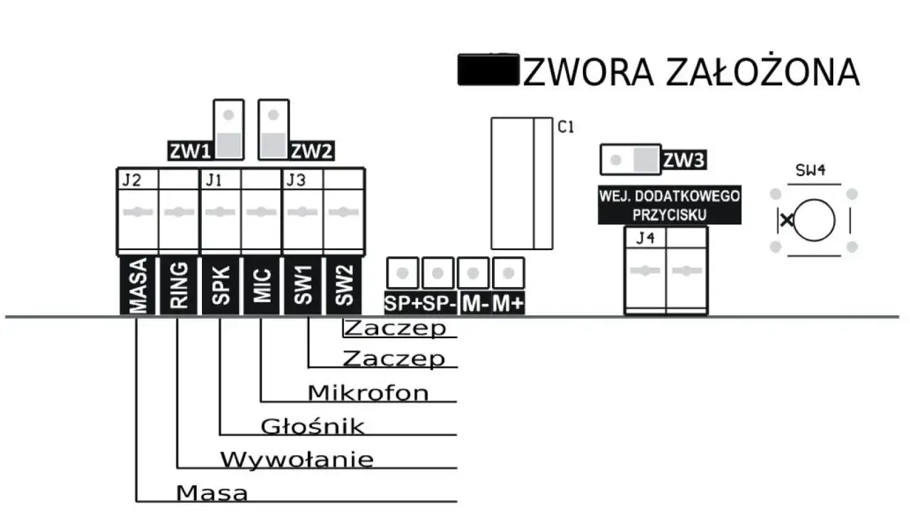 Schemat podłączenia unifonu 2-żyłowego Cyfral