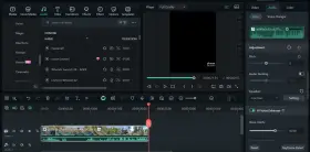 Edytor wideo z panelem audio, gdzie można dostosować modulator głosu, pitch, audio ducking i equalizer.