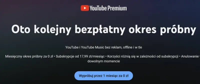 Oglądaj YouTube bez reklam, offline i w tle. Wypróbuj YouTube Premium za darmo przez miesiąc.