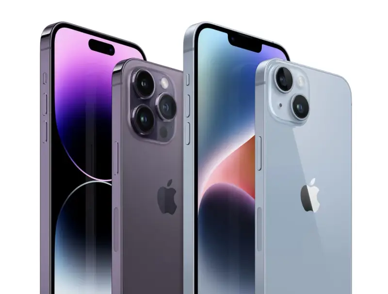 Nowe iPhone 14 Pro w kolorach fioletowym i niebieskim. Idealne do wymiany baterii iPhone 14 Pro.